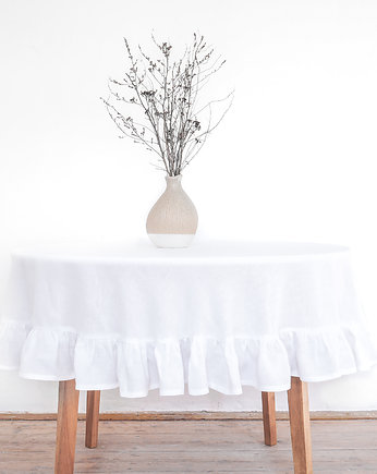 Obrus okrągły z falbanką PURE WHITE, so linen!
