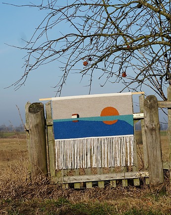 Ręcznie tkany kilim  - wełniana makatka -  REFLEKSJA w niebieskim, Topole 