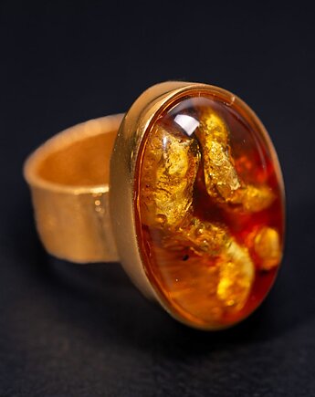 Pozłacany pierścionek z bursztynem bałtyckim, Andorii by Baco