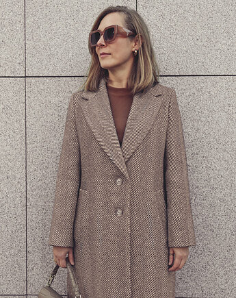 Płaszcz wełniany w jodełkę jednorzedowy, COCOON