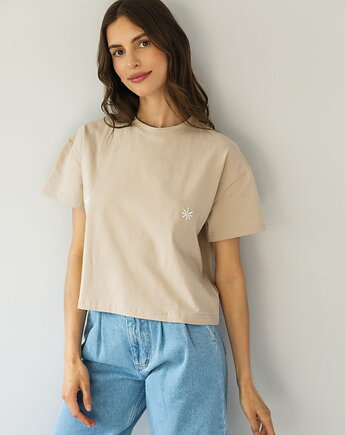 T-shirt Crop-Voila Hummus Białe Stokrotki, MKTP