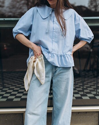 Koszula z kołnierzem upcyklingowa niebieska w kratę oversize, From.us brand