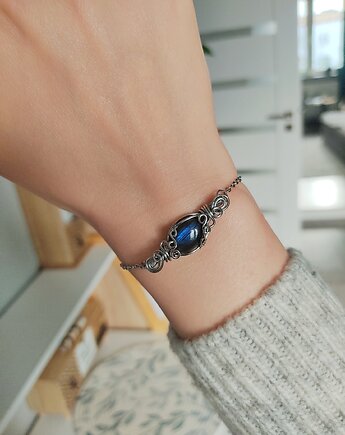 Bransoletka Labradoryt stal chirurgiczna handmade wirewrapping, byNostawen