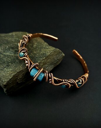 Ozdobna bransoleta mankietowa z apatytem, Blue Pearl Art