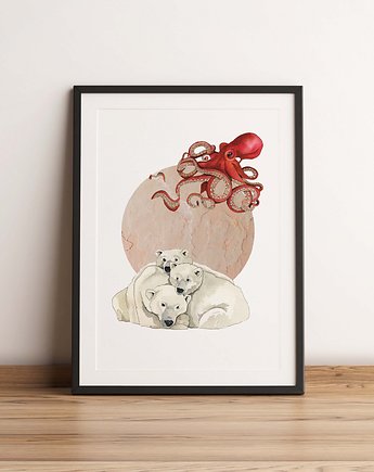 Plakat "Niedźwiedzie i ośmiornica", A3, Anna Bednarczyk Ilustracje
