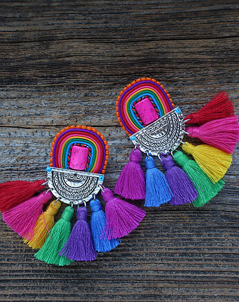 Duże i kolorowe kolczyki boho z chwostami, Mró Soutache