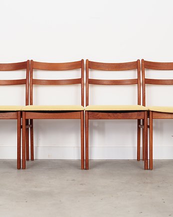 Komplet czterech krzeseł tekowych, duński design, lata 70, produkcja: Dania, Przetwory design