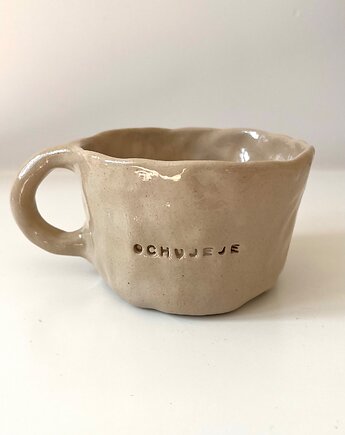 Kubek z brzydkim napisem OCHUJEJE 350 ml, rel ceramic