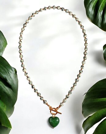 Jaspis dalmatyński i serce : CIEMNA ZIELEŃ: naszyjnik, kaktusia