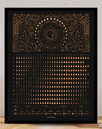 40x50cm Plakat Kalendarz Faz Księżyca 2024 Black, OSOBY - Prezent dla przyjaciółki