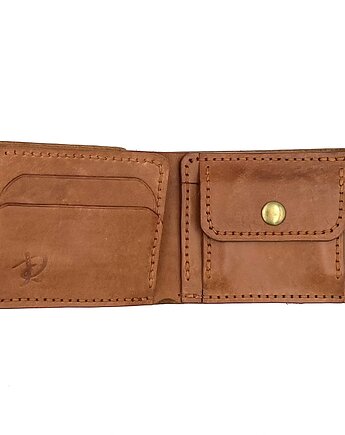 Jasno-brązowy portfel na bilon ręcznie uszyty ze skóry garbowanej roślinnie., Rkabags