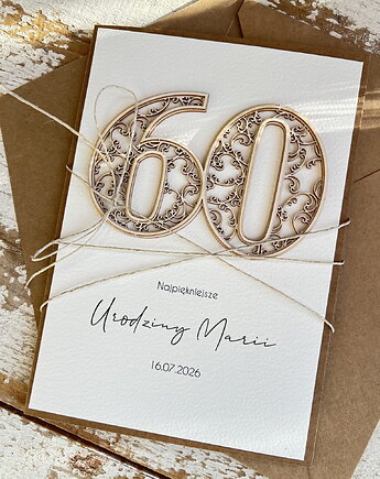 Wyjątkowa personalizowana kartka ręcznie robiona na 60 urodziny, sorte