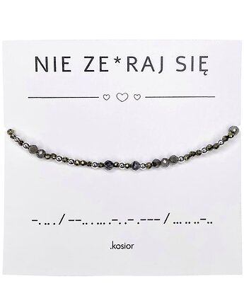 Bransoletka z alfabetem Morse Labradoryt, Piryt, Hematyt, karolina kosior