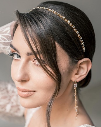 AURORA - złota opaska wieczorowa z kryształkami i kamieniami, Aureus Flos