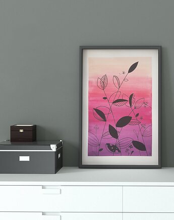 Akwarela Bordowe Lato, 20,5 x 29 cm, decotyw