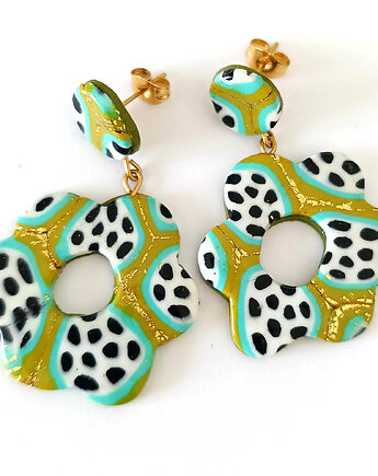 Oliwkowe kolczyki kwiaty w kropki, OMIFIMO