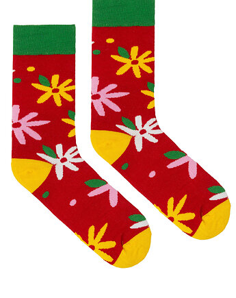 Skarpetki stokrotki kwiatki czerwone skarpetki we wzory Kabak, KABAK