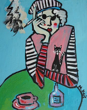 Obraz  fowizm dama babcia z kotkiem, alice oil on canvas
