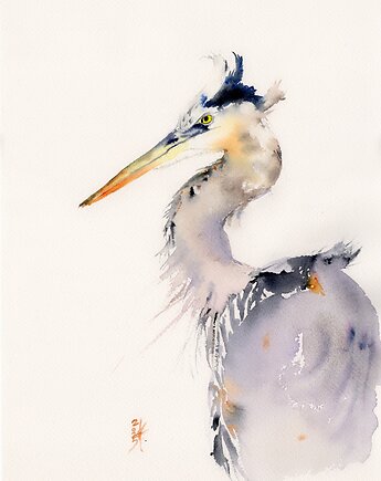 Oryginalna akwarela. Czapla, alquadro