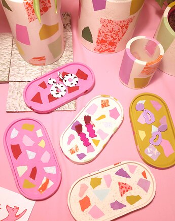 Podstawka owalna, kolorowe lastryko, mała taca, różowa, Crazzyco