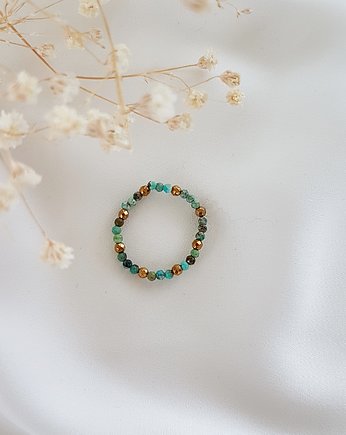 pierścionek z turkusem i hematytem, LEI handmade 