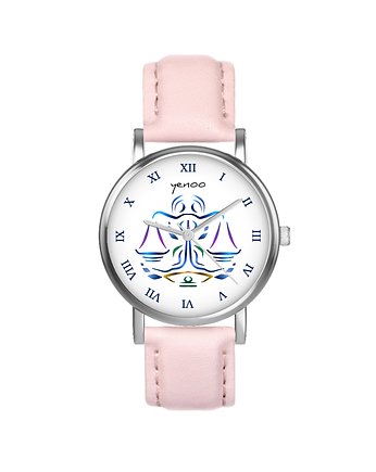 Zegarek mały - Waga - skórzany, pudrowy róż, yenoo