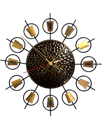 Zegar ścienny sunburst metal i mosiądz, Mid-Century Modern, Niemcy lata 60., Good Old Things