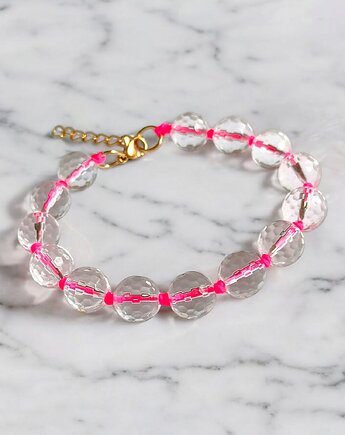 Bransoletka : kryształ górski : hot pink : supełkowana, kaktusia