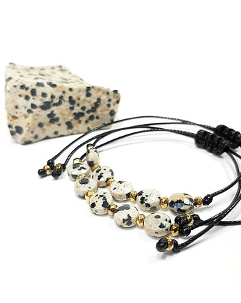 Jaspis dalmatyńczyk i hematyt bransoletka na sznurku, OSOBY - Prezent dla dziewczynki