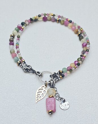 Podwójna  Bransoletka  Turmaliny z Listkiem, ILEA