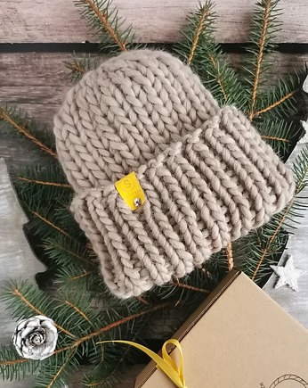 Wełniana czapka zimowa WOOLY beżowa, sploteka