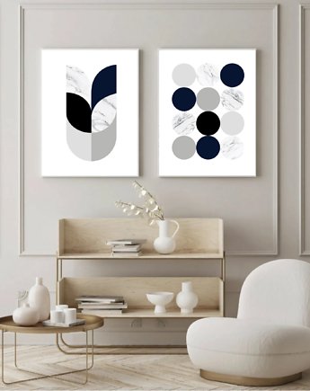 ZESTAW PLAKATÓW marmur ciemno niebieska abstrakcja, black dot studio