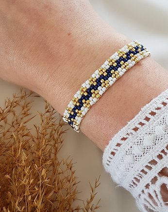 Biało-granatowa bransoletka, LEI handmade 