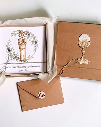 Kartka, personalizacja, pudełko, koperta : oliwki : chłopiec 2., kaktusia