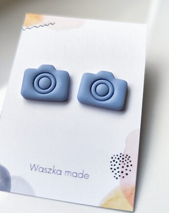 Kolczyki aparat fotograficzny szaro - niebieskie, Waszkamade