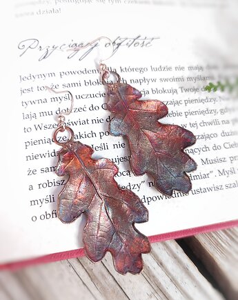 Liście dębu V kolczyki miedziane, Treemasters Copper Jewelry