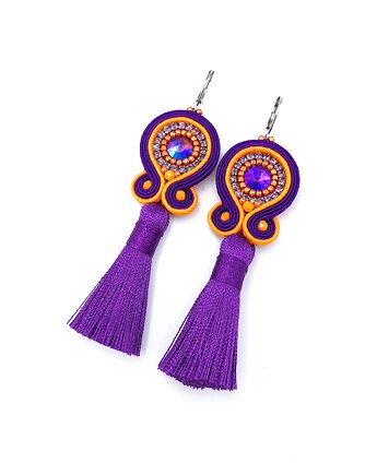 Kolczyki sutasz kolorowe pomarańczowo fioletowe wiosenne Cleo z chwostem, Katrina Rossa