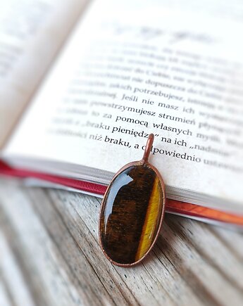 Tygrysie oko miedziany wisiorek handmade - talizman odwagi i ochrony, Treemasters Copper Jewelry