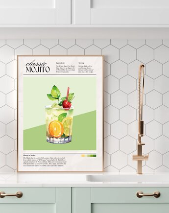 PLAKAT mojito koktajl drink grafika ilustracja do kuchni, black dot studio