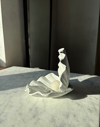 Ceramiczna Muszla Muszelka Skarbiec z Perłą na Biżuterię Matte White, Maison Fragile