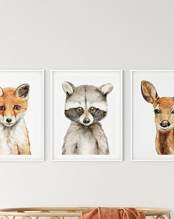 Zestaw 3 plakatów 30x40 leśne zwierzęta, obrazki, Lulalukids