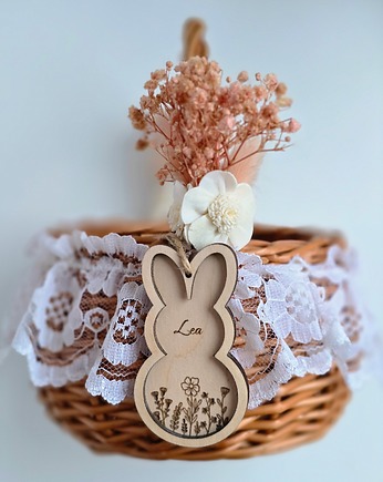 Zawieszka wielkanocna do koszyczka z imieniem dziecka - królik, BohoSuszki