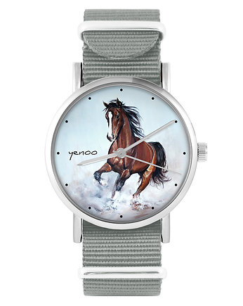 Zegarek - Brązowy koń - szary, nylonowy, yenoo