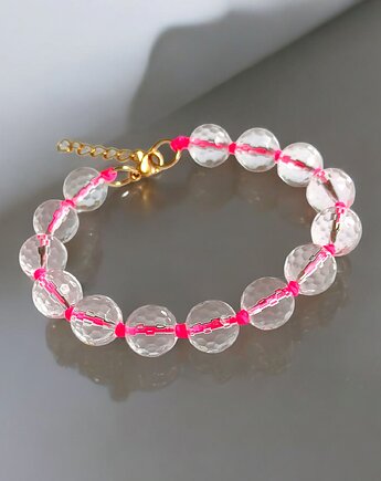 Bransoletka : kryształ górski : hot pink : supełkowana, kaktusia