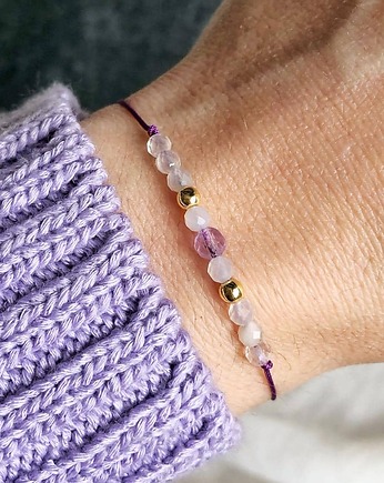 Bransoletka na sznurku z kamieniem księżycowym i ametystem, Gleeme Jewellery