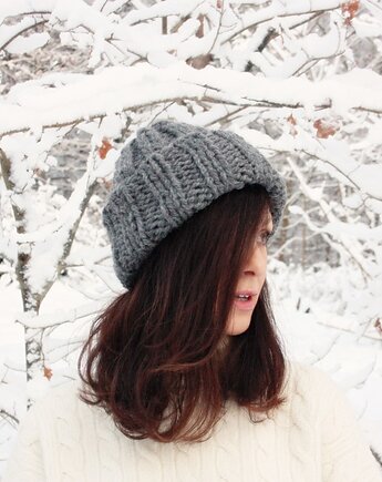 Szara czapka  beanie wełna peruwiańska alpaka, Mademoiselle Patrini