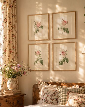 PLAKATY  botaniczne kwiaty róże ilustracje grafiki vintage, black dot studio