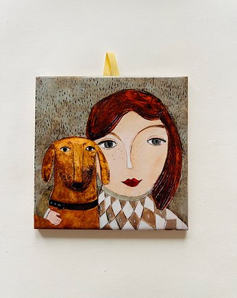 Kafle ceramiczne - kobieta i pies, KAFLA