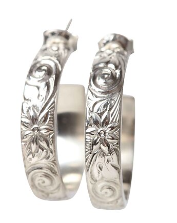 Duże, srebrne kolczyki koła z fakturą kwiatową - Zinnia, Blooming Stones