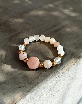 OPTYMIZM - pierścionek - kamień słoneczny,kryształ górski,hematyt, kaktusia